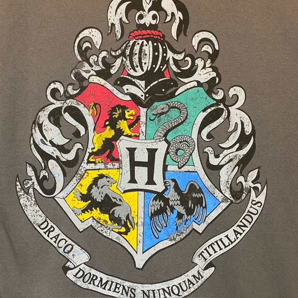 Harry Potter Hogwarts Crest T-shirt Sz L from universal Studios Gray EUC - Picture 3 of 9